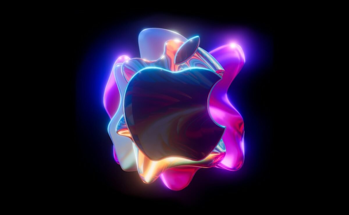 an apple logo on a black background